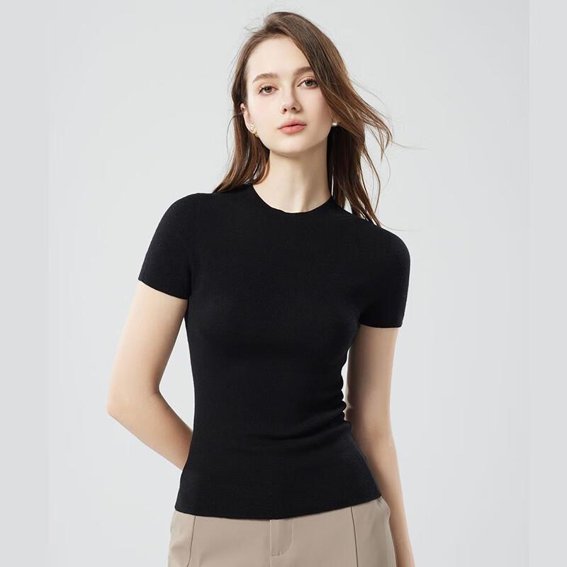 Women's Seamless 100% Wool Slim Fit Short-Sleeve Base Layer Sweater