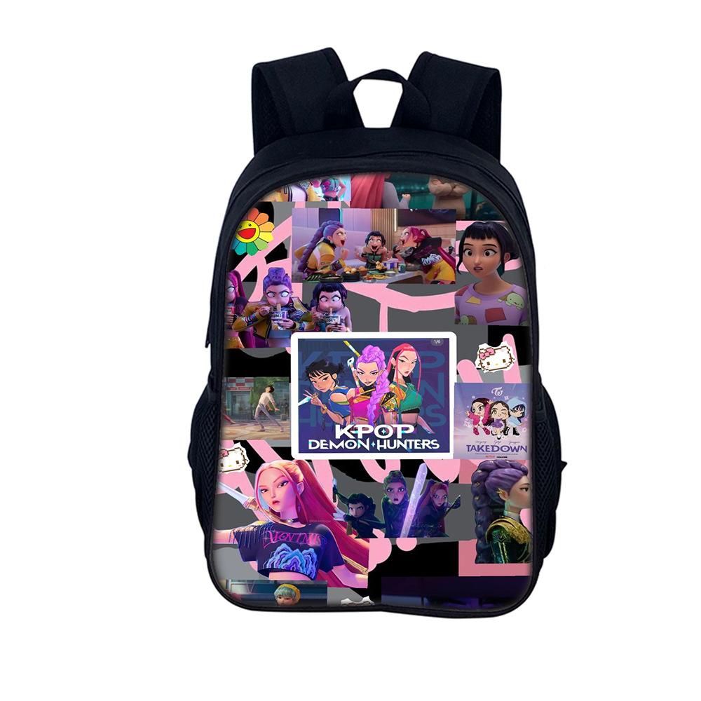 Rucsac cu imprimeu Kpop Huntrix, stil de 16 inch, pentru elevi de școală primară și gimnazială (Grup de fete vrăjitoare)