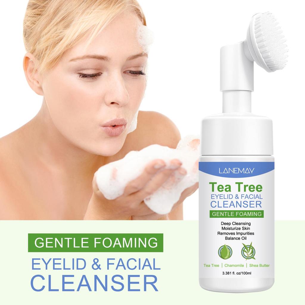 Tea Tree Eyelid & Facial Cleanser-Deep Cleansing, Balance Oil-Removes Impurities From Eyelids & Face-Suitable For All Skin Types, 100ml