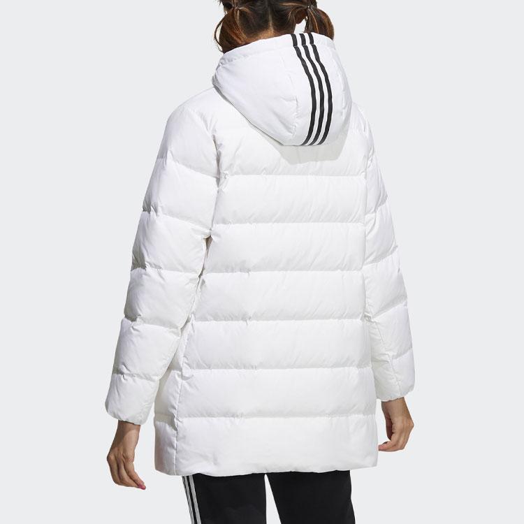 Adidas Neo Down Jacket Solid Color Mid-Length Sports Hooded Down Coat Winter Women Jackets White HF0502