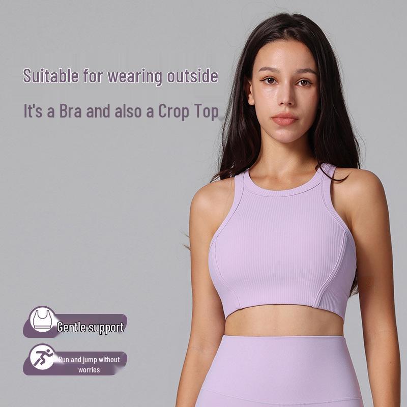 

Antibacterial High-Impact Ribbed Yoga Sports Bra with Side Support Large