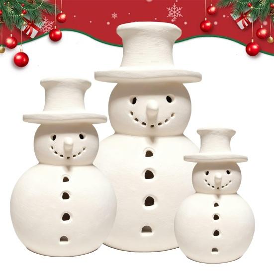 Light Up Snowman Christmas Decor LED Lighted Handmade White Snowman Figurine Winter Rustic Tabletop Ornaments for Holiday Home Decor