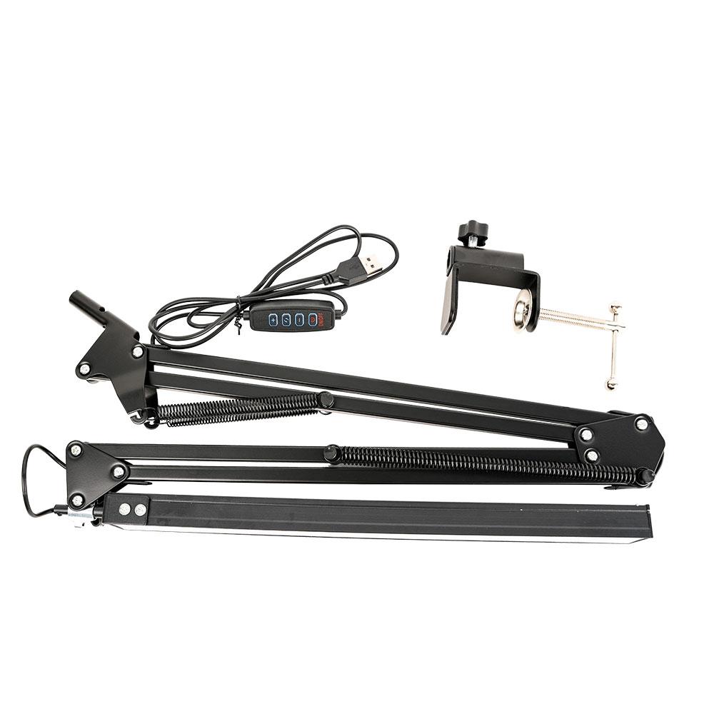 LED skládací kovová stolní lampa Klip na světelnou svorku Stmívací stolní lampa s dlouhým ramenem 3 barvy nastavitelné pro počítače v obývacím pokoji