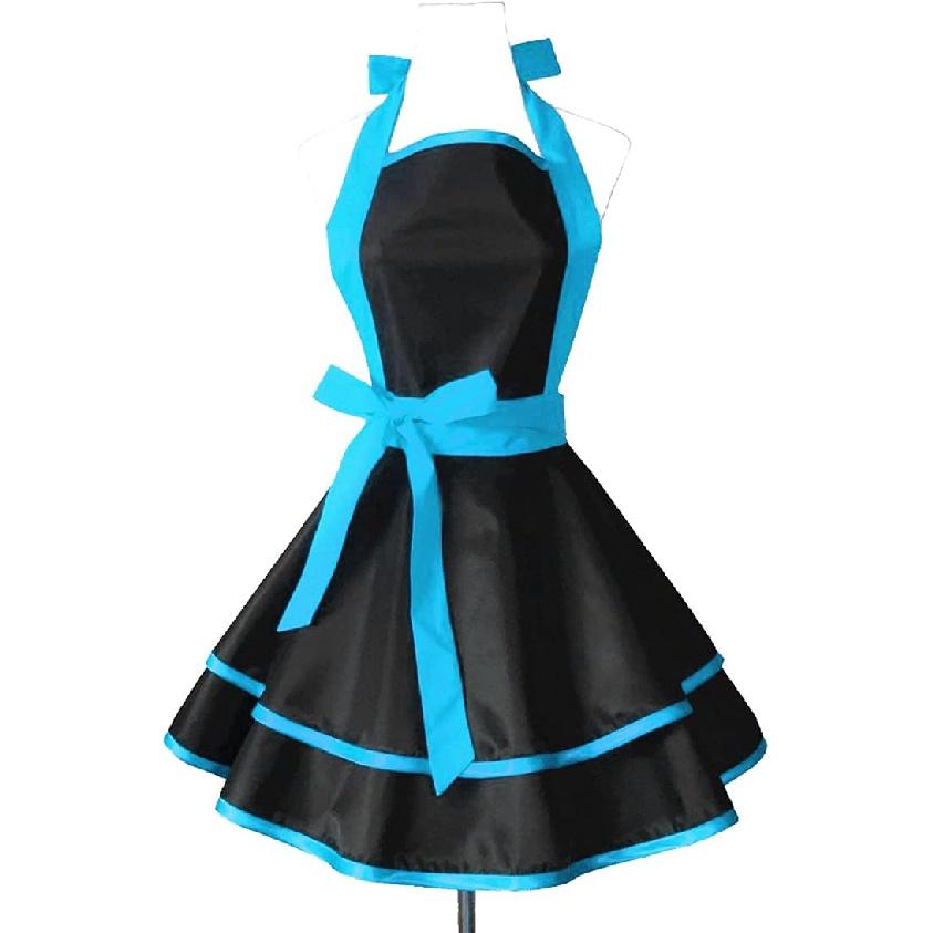 Hyzrz Lovely Handmade Cotton Retro Black Aprons for Women Girls Cake Kitchen Cook Apron for Mother s Gift (Pink)