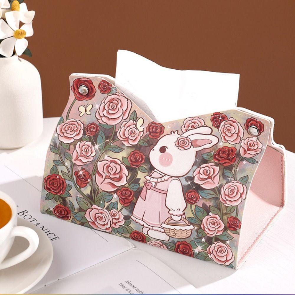 Rose Rabbit Tissue Case Smooth Paper Towel Box Cute Car Tissue Box Home Rabbit