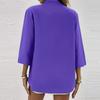 Women's Fashion Solid Color Three-quarter Sleeve Stand Collar Casual Pullover Shirt