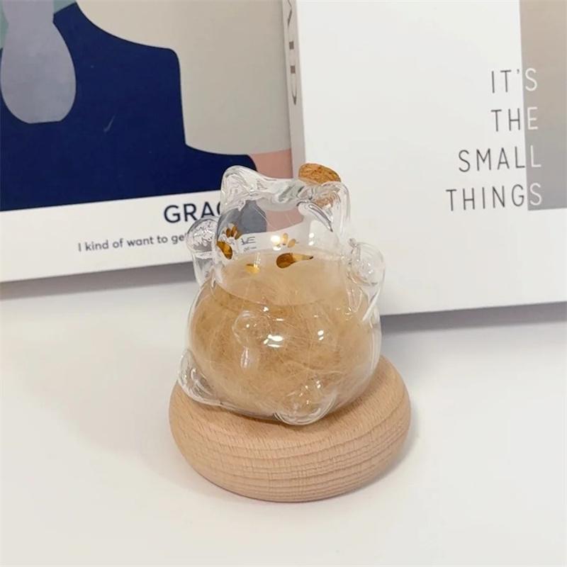 Transparent Cat Fur Keepsake Display, Glass Fortune Cat Bottle With Base, Mini Pet Memorial Storage Jar