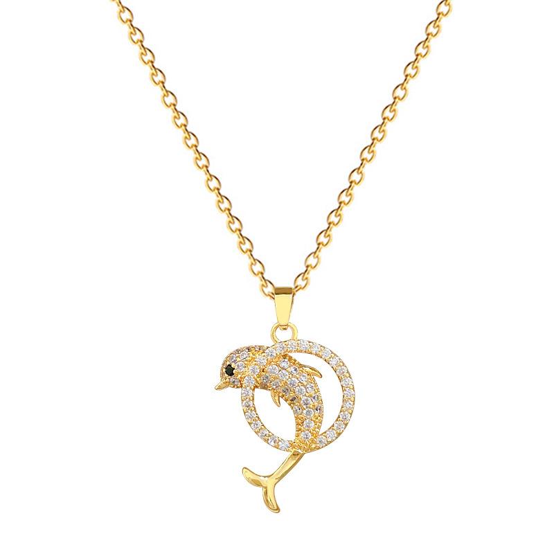 Titanium Steel, Dolphin Leap Ring Light Luxury Temperament Gorgeous Full Diamond Necklace Female Versatile Collarbone Chain Titanium Steel Chain