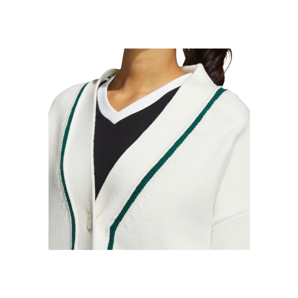 adidas Originals Varsity Style V-Neck Knit Cardigan Off White Collegiate Green Women HS9522