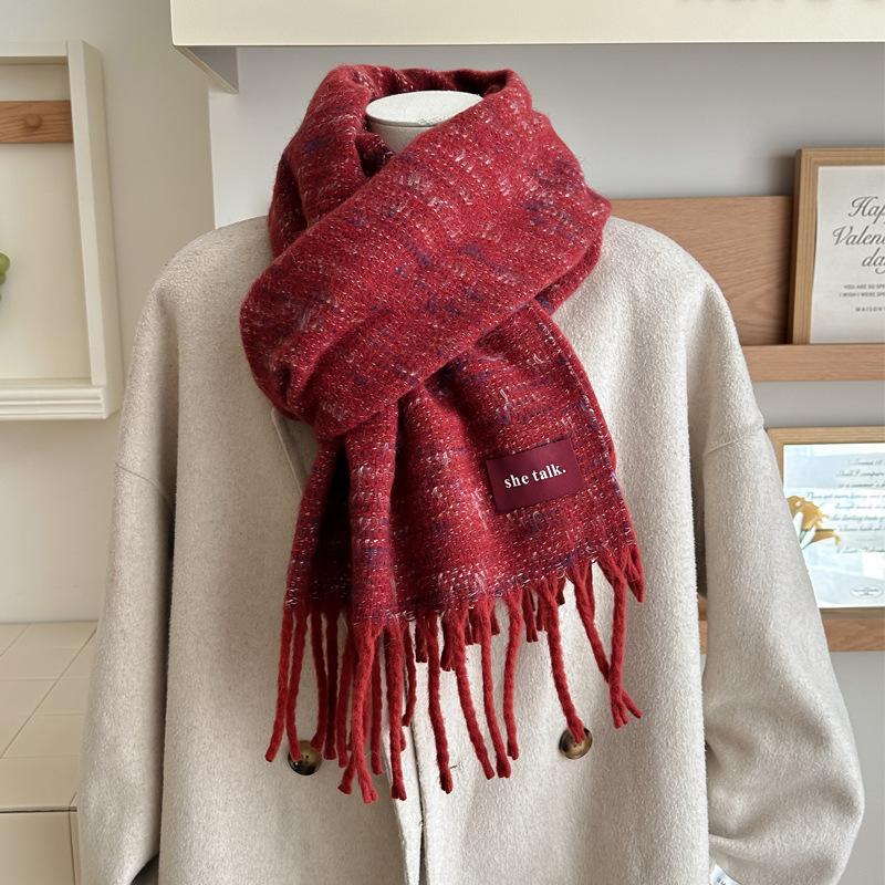 New model with red flower clip letter mark knitted scarf men and women winter warm couple versatile shawl
