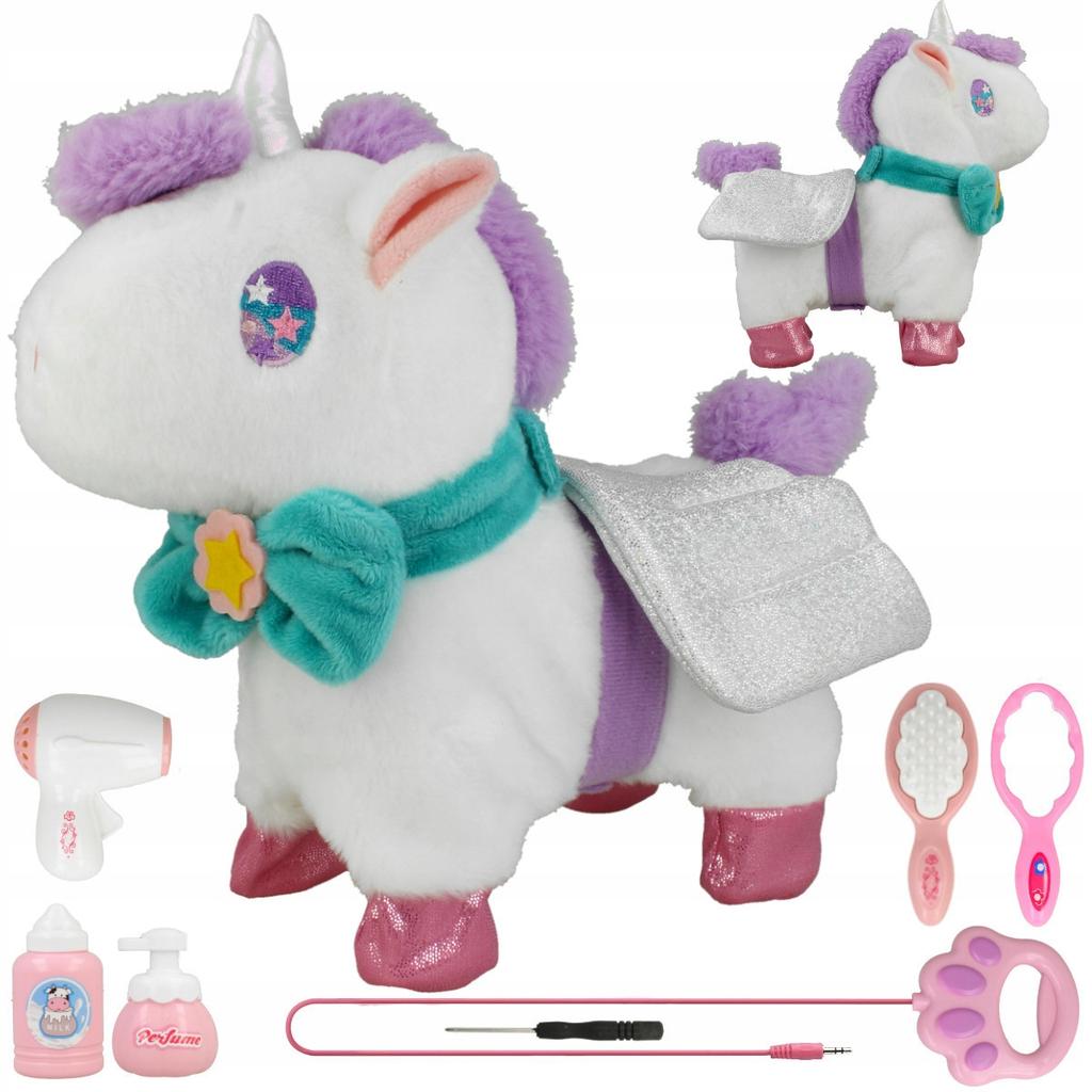 [PACZB][1] Interactive Plush Unicorn On a Leash, Battery Operated / WHITE / U881B