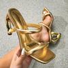 One-word Gold Special-shaped High-heeled Slippers Women's Fashion Square Head Sandals Large Size