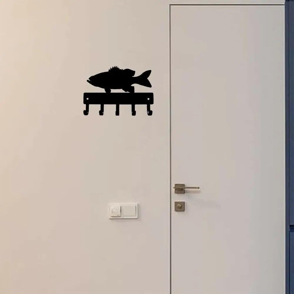 1pc Bass Fish Key Rack Hanger Wall Mounted Hook Up Iron Wall Stickers Wall Art Home Key Holder Key Hanger Towel Rack Coat Rack