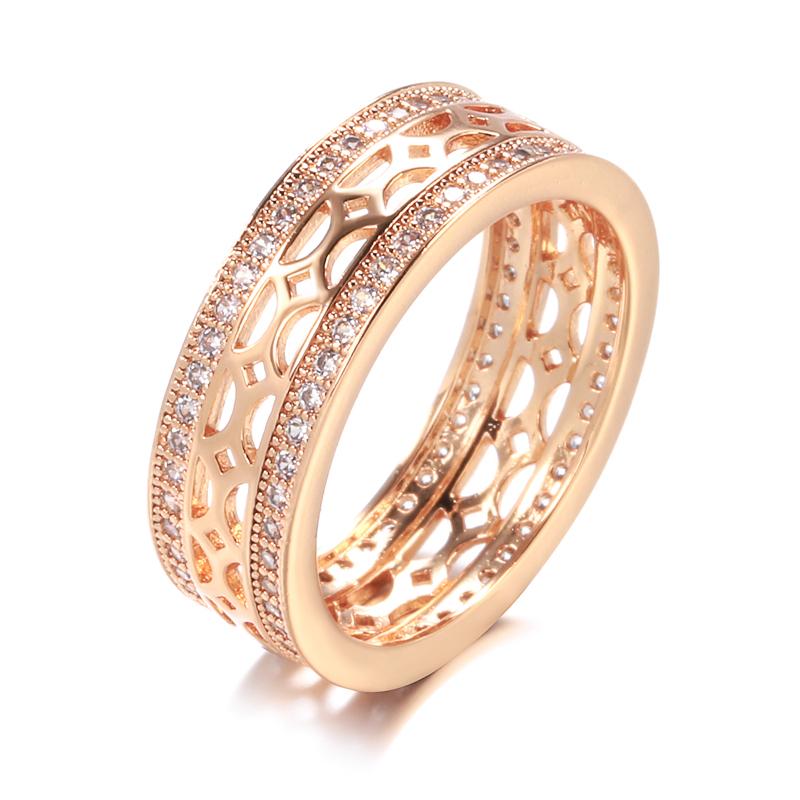 

Винтажные модные кольца Kinel с бриллиантовой сеткой для женщин, розовое золото, циркон, полностью вымощенные ювелирные изделия 8