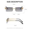 New Rectangle Rimless Sunglasses Women Retro Snake Decoration Clear Ocean Lens Eyewear Men Sun Glasses UV400 Shades