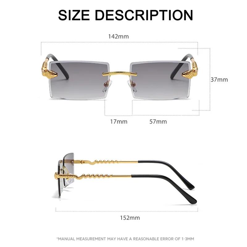New Rectangle Rimless Sunglasses Women Retro Snake Decoration Clear Ocean Lens Eyewear Men Sun Glasses UV400 Shades