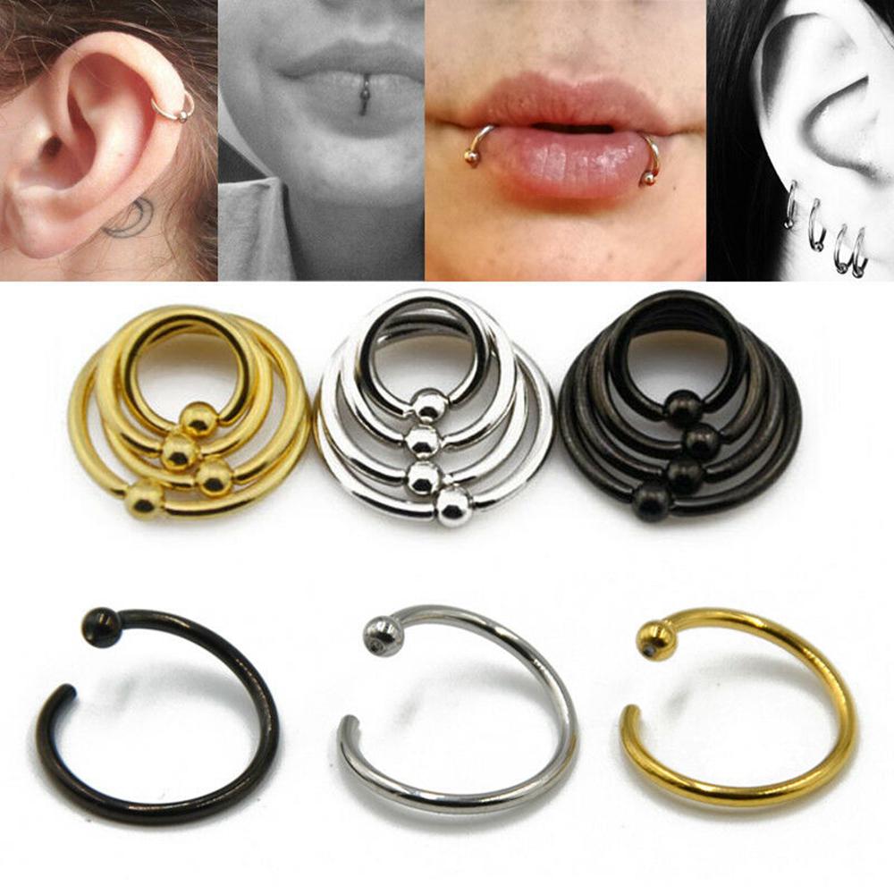 2Pcs Women Fashion Piercing Body Jewelry Captive Bead Nose Ring Lip