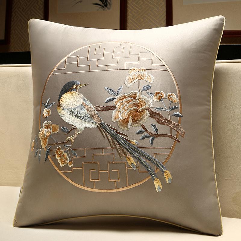 Sofa Throw Pillow Pillowcase Soft Silky Feeling Backrest Cushion Cover Living Room Luxury Decor Chinese Shanshui Embroidery