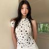 Women's Polka Dot Sleeveless Bodycon Top Slim Fit Mock Neck Casual Tee