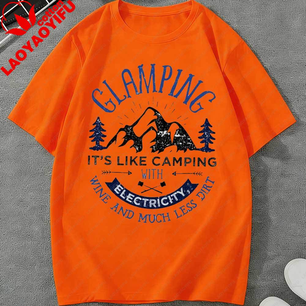 

Vintage Glamping TShirt for Unisex Women Funny Camping Graphic Tee Outdoor Hiking Mountain Print Short Sleeve Tops Casual Cotton 3XL