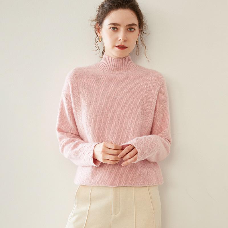 

Женский осенне-зимний кашемировый свитер - Полувысокий воротник, Свободный крой, Теплый, Модный, Простой пуловер. Medium