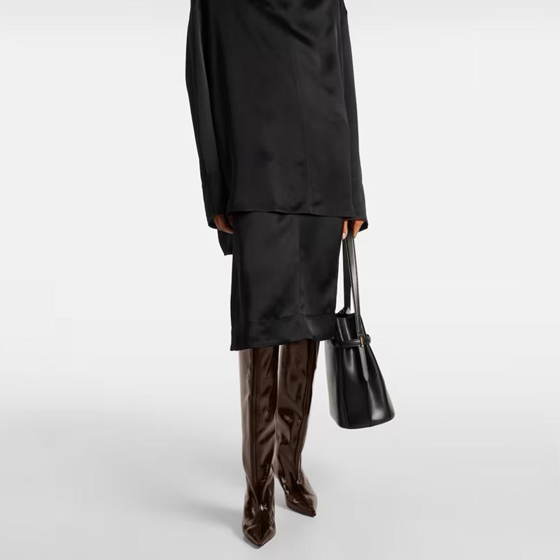 Krazing Pot Chaussures en microfibre pour automne et hiver, talons aiguilles, grande taille 45, taille 44, taille 46, bottes au-dessus du genou pour femmes