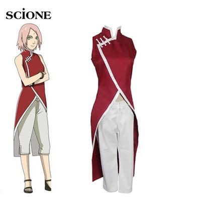 Anime Kostým Haruno Sakura Cosplay Cheongsam pro dívky Červené Cheongsams Party Show Krátké rukávy