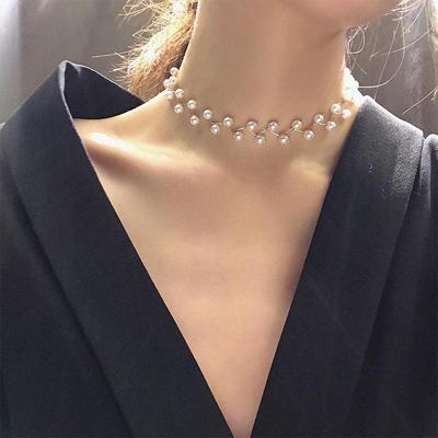 Korejský perlový náhrdelník a choker - řetízek na klíční kost celebrit pro ženy