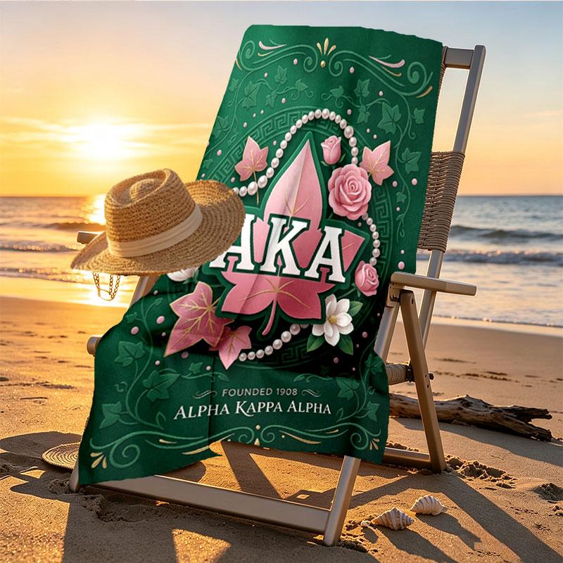 Alpha Kappa Alpha Print Beach Towel Design, Soft, Lightweight. for Home Bathroom, Spa, Pool, Yoga, Surfing, Camping, Gift for Family, Friend