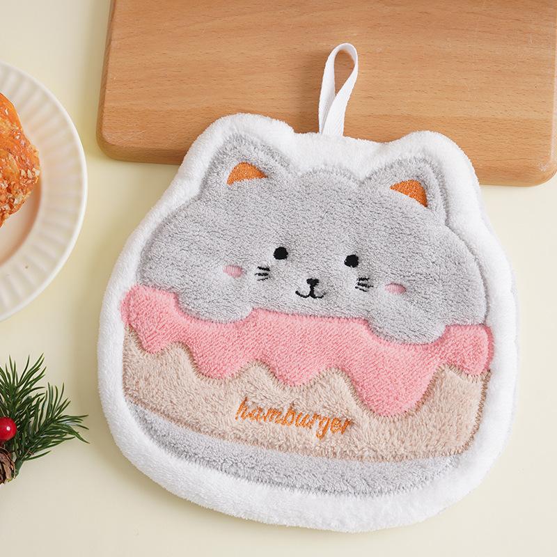Çizgi Film Burger Hayvan Havlu Asılı Mutfak El Silme Kalınlaştırılmış Mendil Bez Emici Asma Halkalı Banyo Malzemeleri