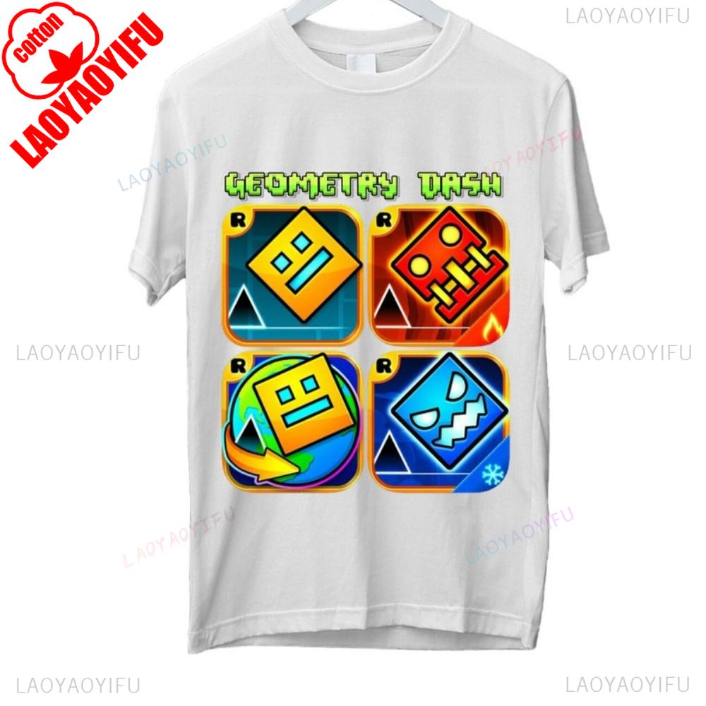 היכנסו לכיף חולצת טריקו Geometry Dash דמויות גיימינג תלת-ממדיות מתנת יום הולדת כותנה קיץ יוניסקס סגנון מבוגר חולצת טריקו מודפסת עליוניות