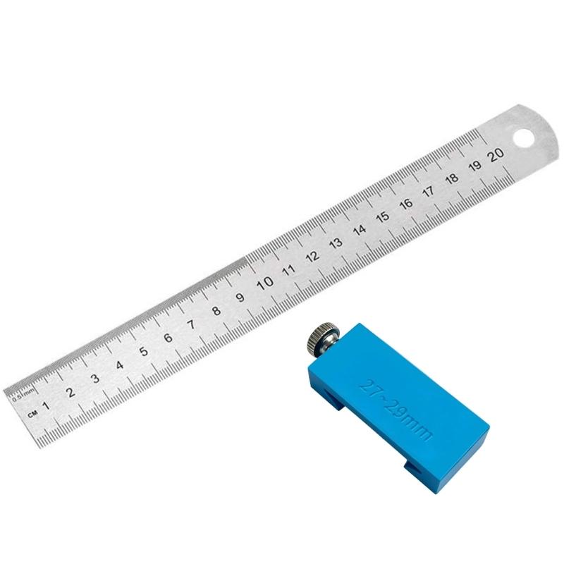 Woodworking Ruler Marking Guide with Thumb Lock Block and Steel Ruler for Repeat Line Layout and Furniture Drafting