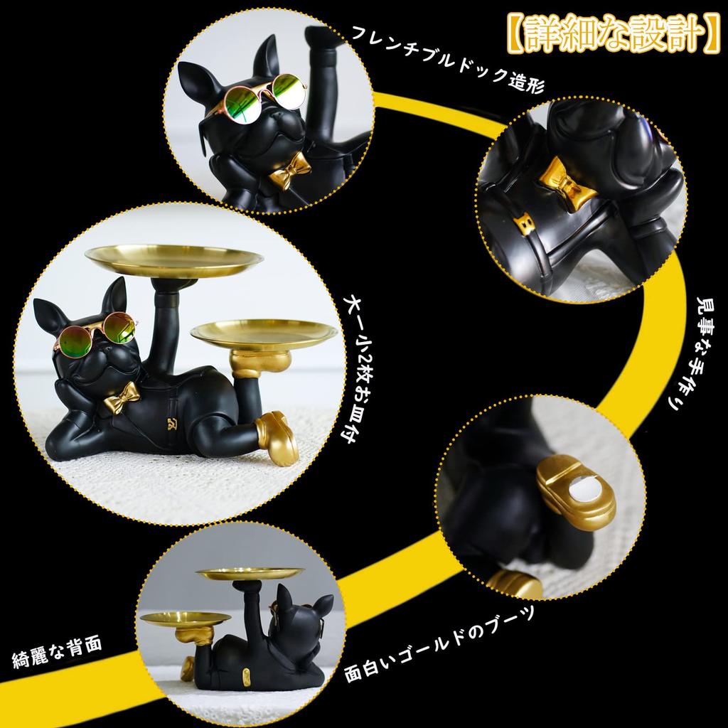 2 Plates Lying Dog with 2 Gold Storage Funny French Gift Card Dog Offering Glasses Funny Birthday Creative Dog Key and Other Small Item Tabletop