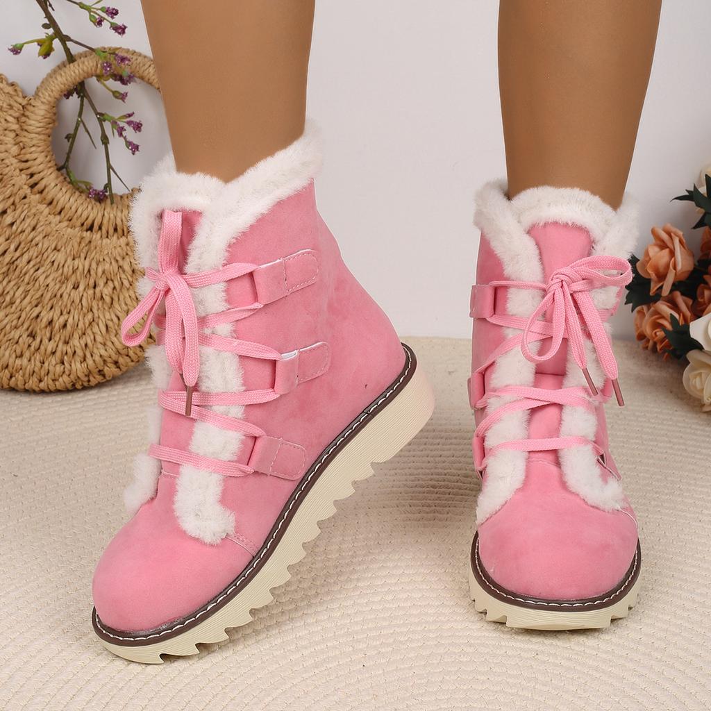 Damen weiche elastische Winter warm und kalt gefütterte Schneestiefel rutschfeste verschleißfeste Outdoor-Freizeitsneaker High-Top pelziger Schaft Baumwollstiefel