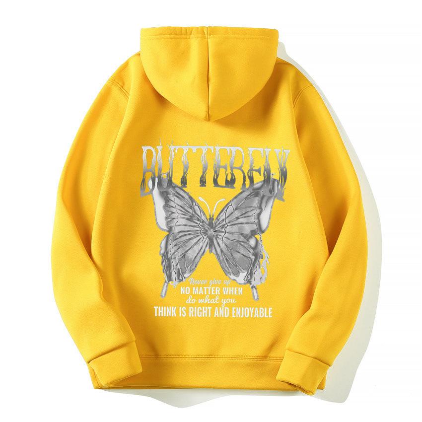 2025 European and American new letter fashion multi-color butterfly casual hooded fleece sweater