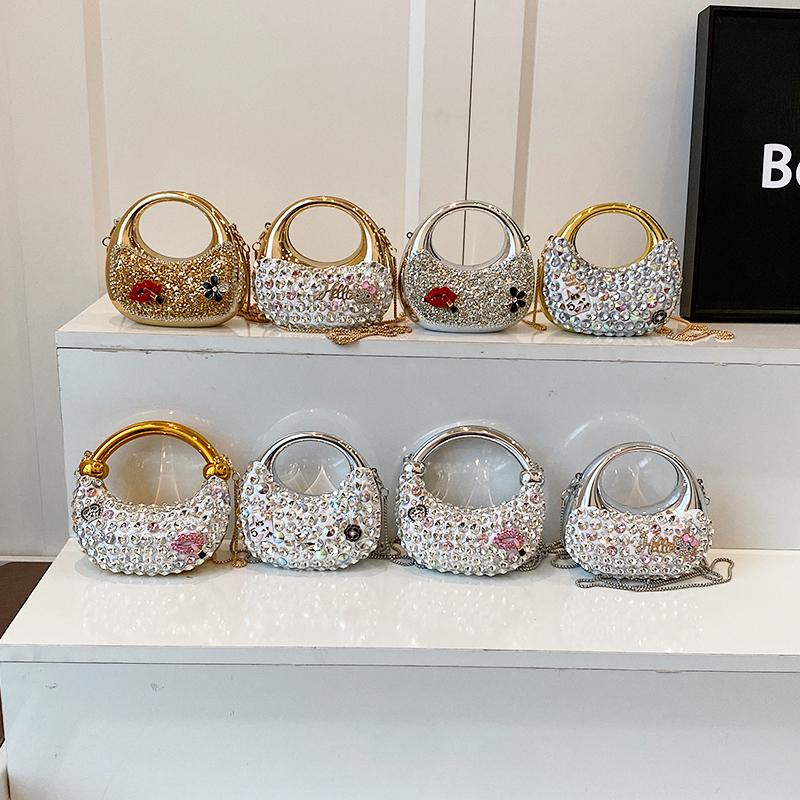 2025 Fashion Exquisite Shining Diamonds Acrylic Hasp Shell Shoulder Bags High Quality Personality Chains Women's  Crossbody Bags