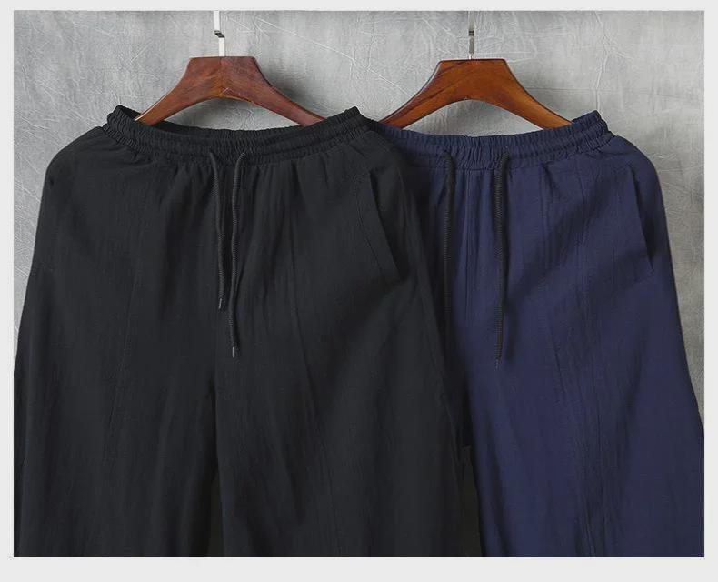 Men's Wide-Leg Cotton-Linen Harem Pants - Casual, Loose Fit with Cuffed Ankles, Ideal for Spring/Summer Fashion.
