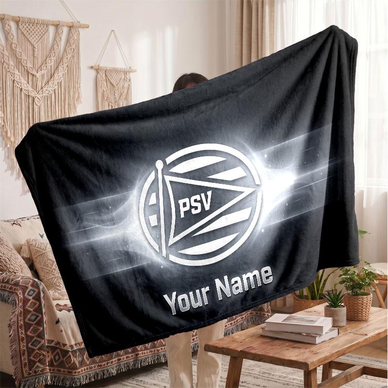 PSV Eindhoven FC Personalisierte Fleecedecke Mit Fußballlogo, Individueller Name Text Weich Warm Home Überwurfdecke