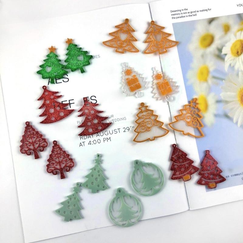 9 Pcs Diy Christmas Tree Assembled Earrings Mold Crystal Epoxy Diy Decorative Pendants Jewelry Resin Mold for Crafts