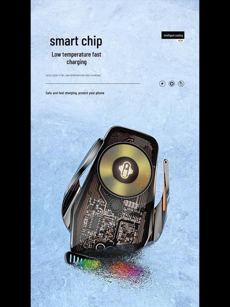 66W Magnetic Wireless Car Charger with Auto-Clamping Phone Holder and LED Light