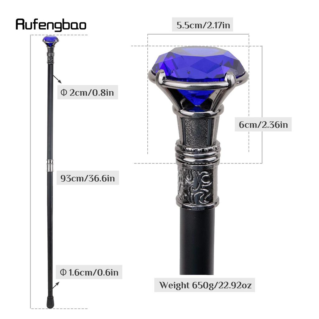 Lila Diamant-Typ-Silber-Gehstock, modischer dekorativer Gehstock, Gentleman, eleganter Cosplay-Gehstock, Knauf, Crosier, 93 cm
