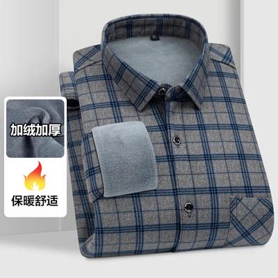 Camisa Cálida de Hombre para Otoño e Invierno de Manga Larga de Terciopelo Engrosada Casual a Cuadros