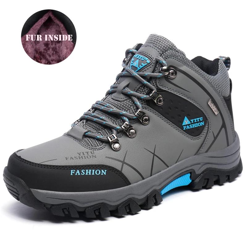 Winter Warm Cotton Shoes for Men Outdoor Leather Casual Men Shoes Sneakers Fashion High Top Ankle Boot Male Hiking Trekking Shoe