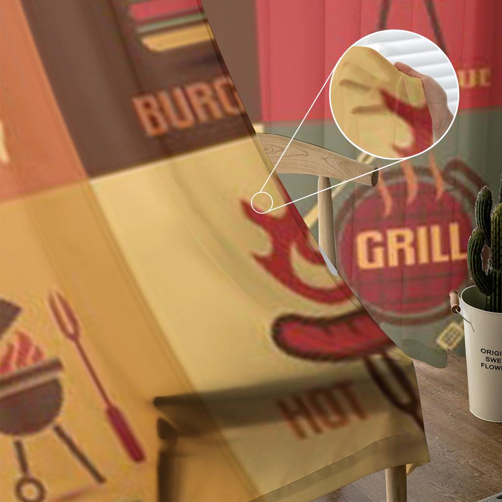 Barbecue-Symbole, Fast Food, BBQ, Vintage-Embleme, transparente Tüllvorhänge für Wohnzimmer, Küchendekoration, Voile-Organza-Vorhänge