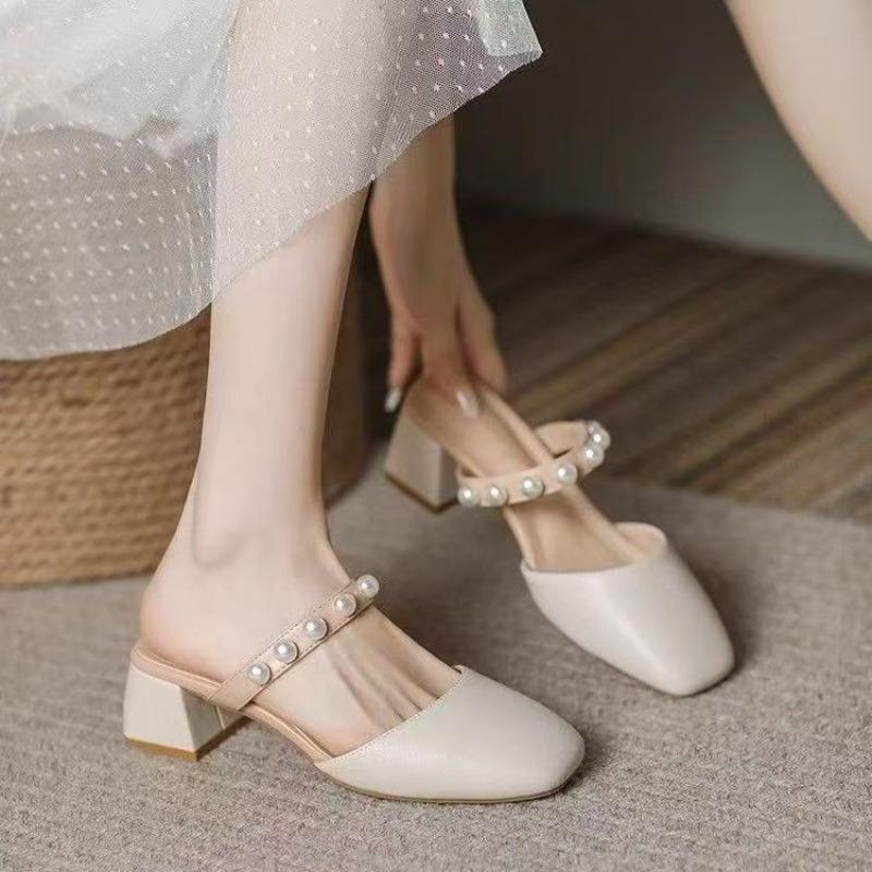 Gentle and Cool Slippers Women's New Breathable Summer Versatile Outer Wear Bag Head Half Support High Heel Slippers