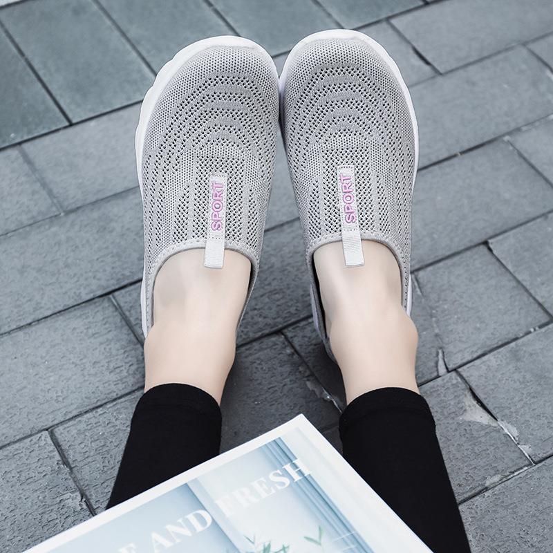 2025 women's shoes fly-woven fashion half-drag spring summer new trend large size comfortable one-pedal casual single shoes