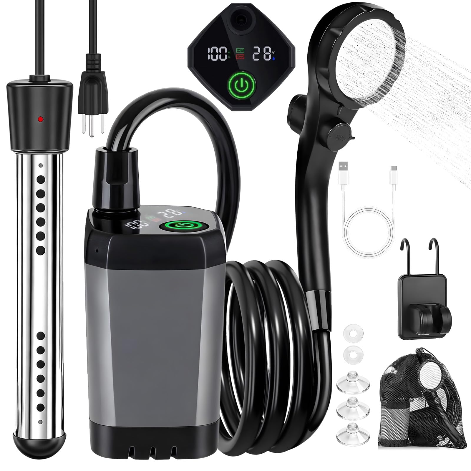 Pārnēsājama kempinga duša ar sildītāju, 6000mAh