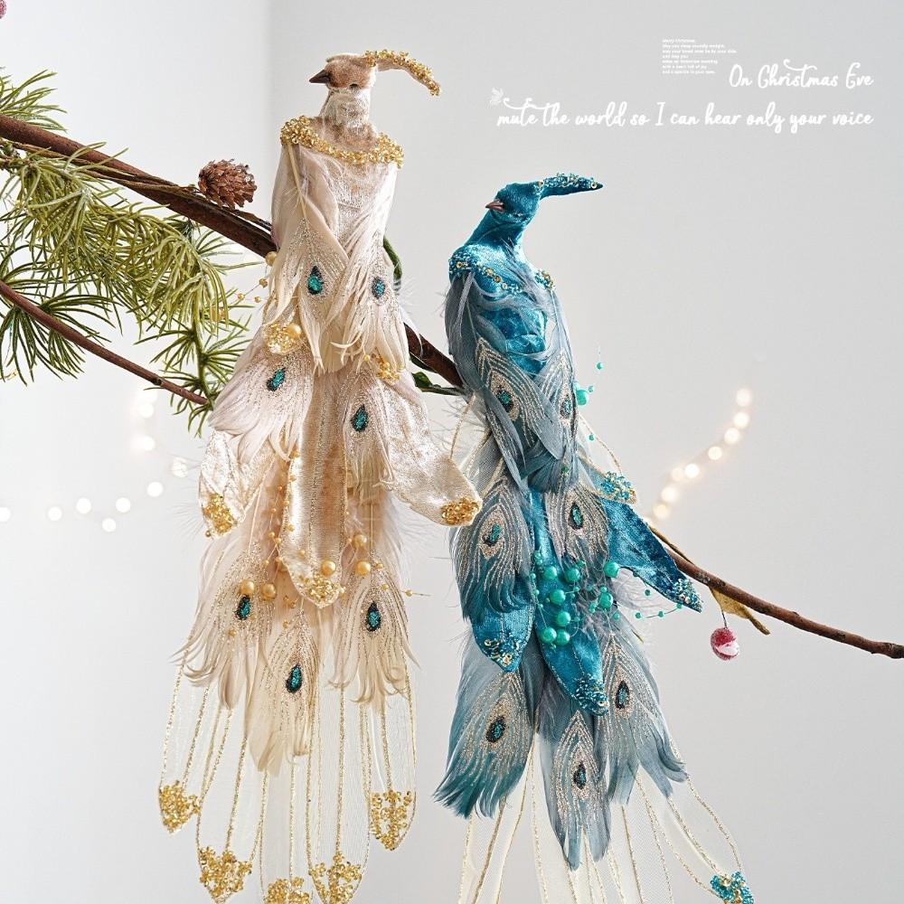 Clip-On Christmas Peacock Ornaments Glitter Feather Artificial Peacock Decor Christmas Season