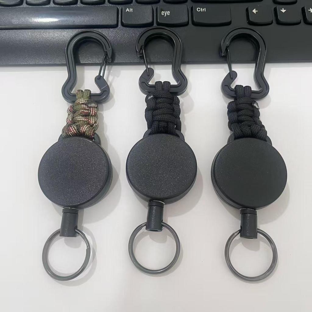 4CM Thick Steel Wire Retractable Keychain with Paracord Gourd-Shaped Carabiner