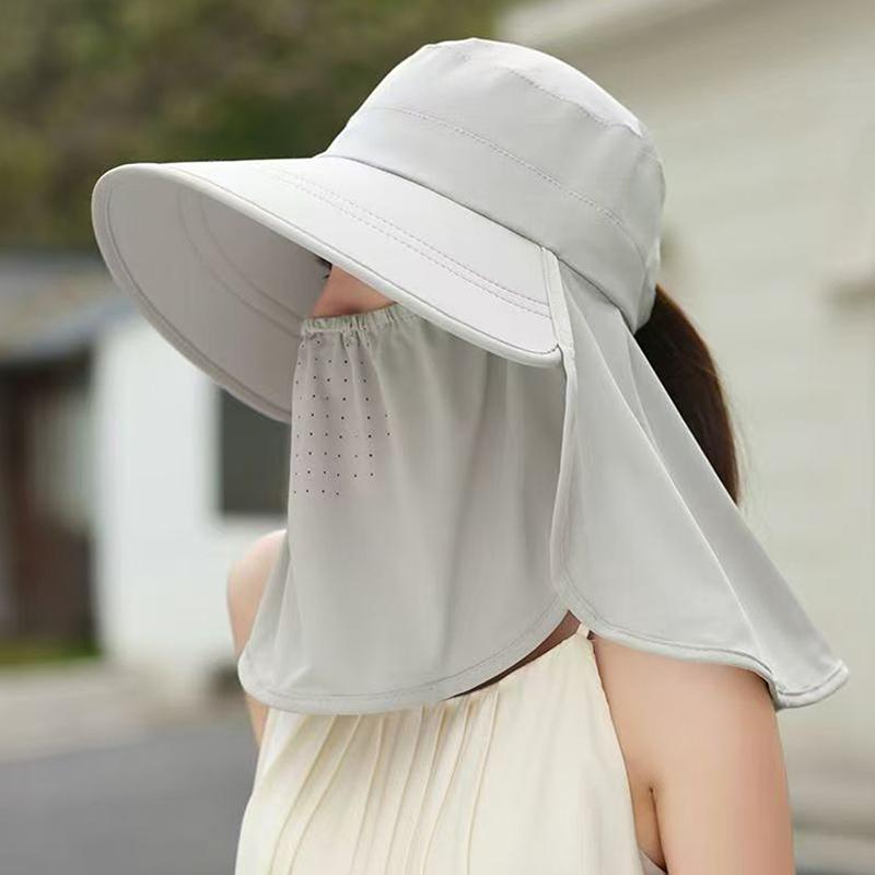 Wide Brim Foldable Shawl Hat Anti Uv Adjustable Integrated Face Mask Fisherman Hat Large Brim Sun Hat Tea Picking Hat Summer